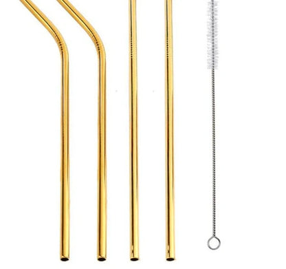 Vibrant reusable stainless steel straws set with cleaning brush, eco-friendly alternative to plastic