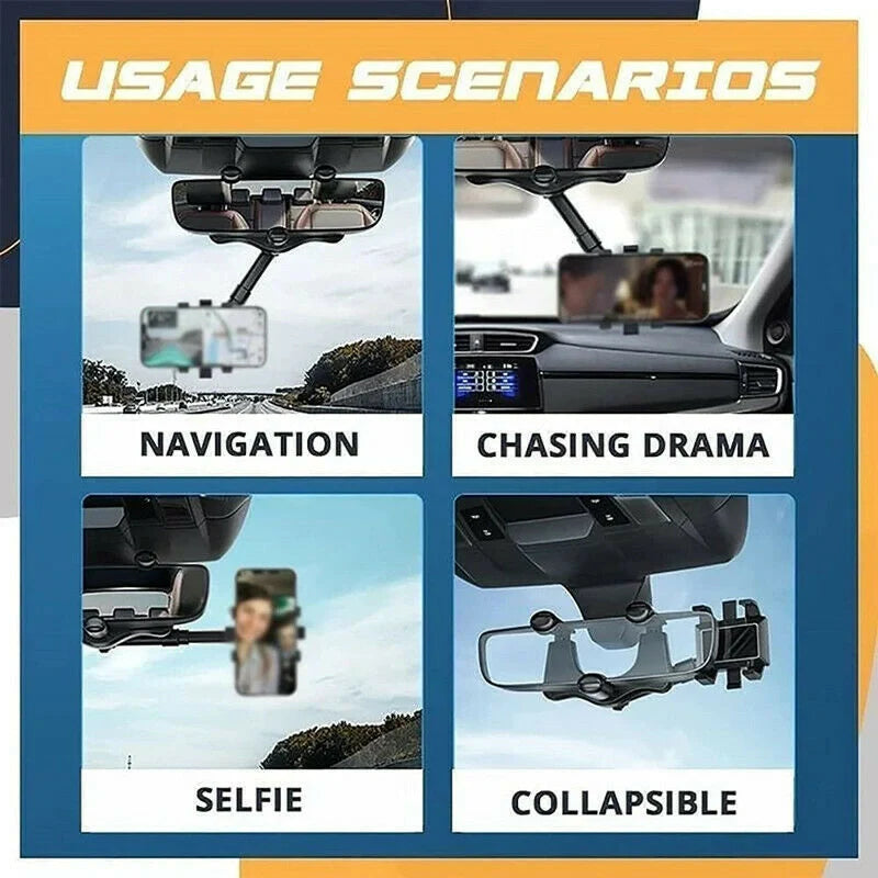 Black car rearview mirror swivel navigation bracket for secure device mounting