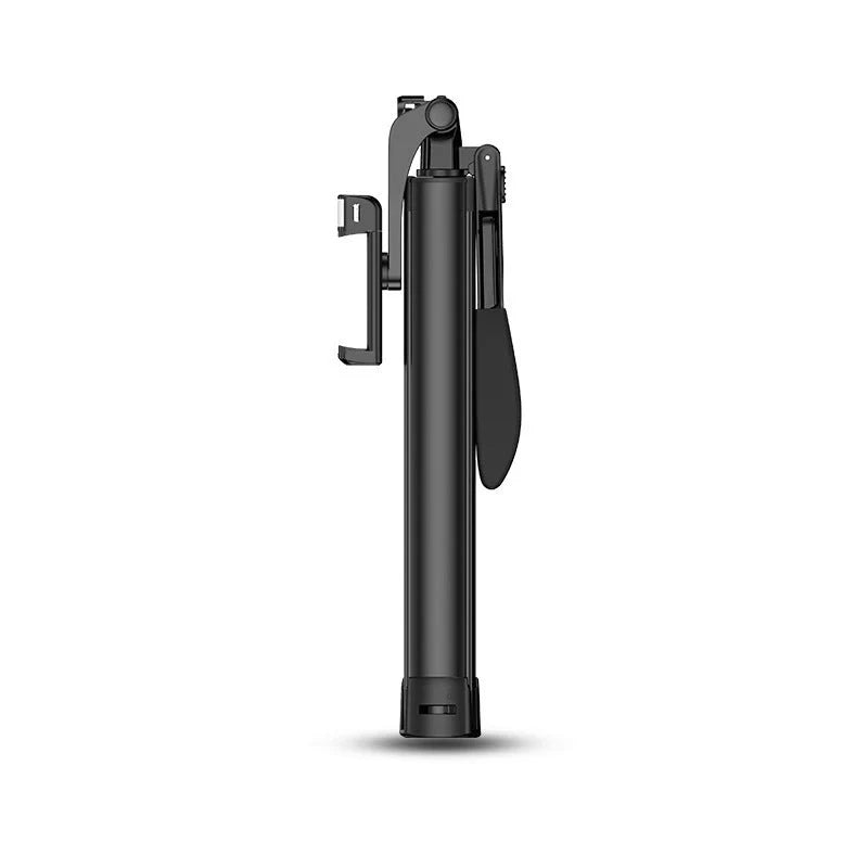Bluetooth selfie stick with remote control and tripod in black