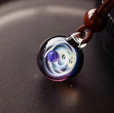 Cosmic Nebula Pendant Necklace with celestial glass ball design