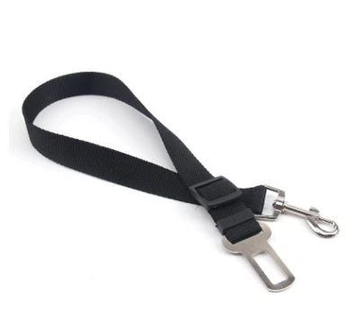 Adjustable dog seatbelt made of durable nylon material with heavy-duty hardware for secure pet travel