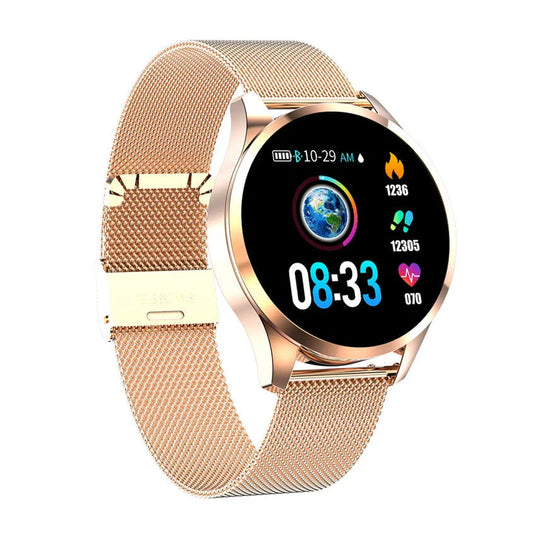 Stylish circular smartwatch with premium materials and advanced health and fitness tracking features