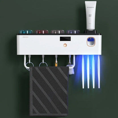 Multifunctional UV Germicidal Toothbrush Rack with magnetic cup and toothpaste squeezers