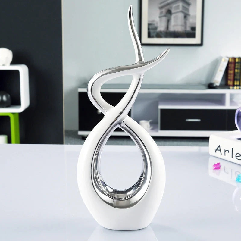 Modern minimalist white porcelain electroplated ceramic ornament for TV cabinet