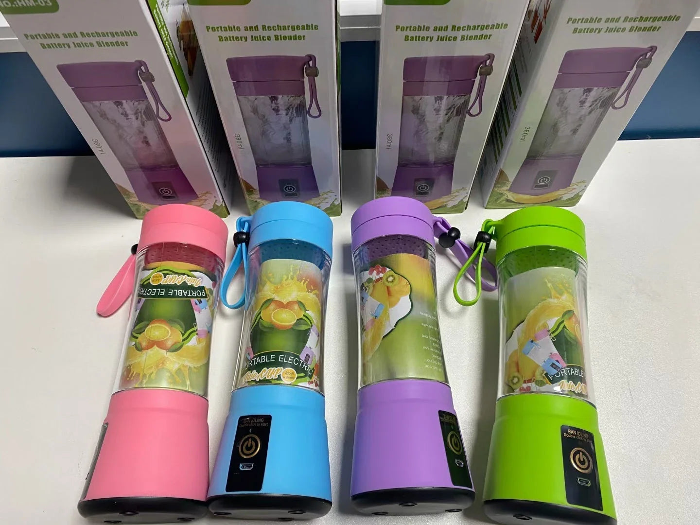 Portable smoothie blender with USB rechargeable battery, six-blade design, and automatic cleaning function for on-the-go healthy nutrition.