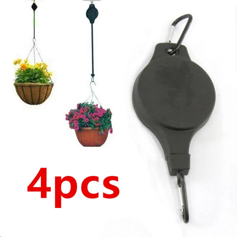 Detachable hanging basket hook with elastic cord for adjustable plant height