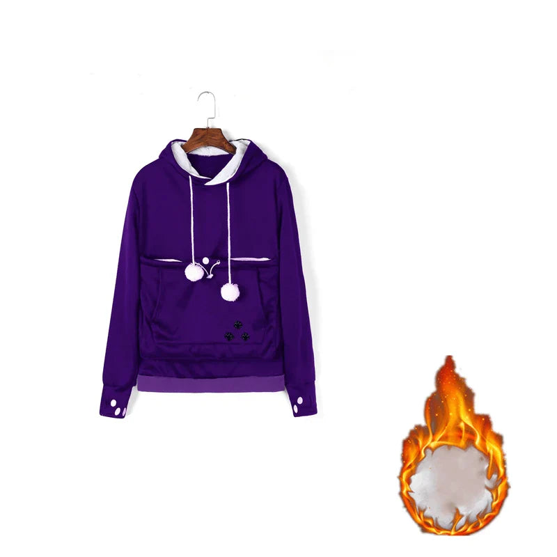 Cosy and cute hoodies with pet pocket for women to keep their cats warm and snug during the British winter