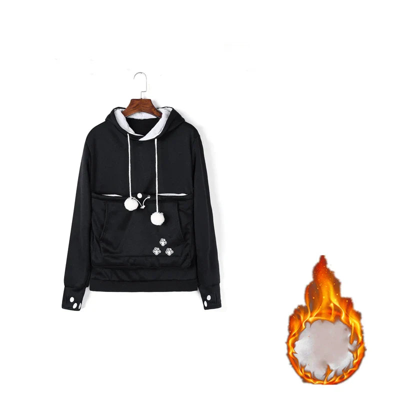 Cosy and cute hoodies with pet pocket for women to keep their cats warm and snug during the British winter