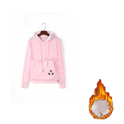 Cosy and cute hoodies with pet pocket for women to keep their cats warm and snug during the British winter