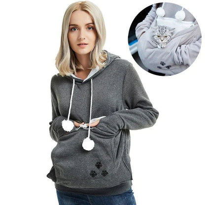 Cosy and cute hoodies with pet pocket for women to keep their cats warm and snug during the British winter