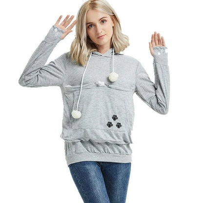 Cosy and cute hoodies with pet pocket for women to keep their cats warm and snug during the British winter