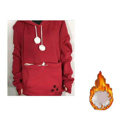 Cosy and cute hoodies with pet pocket for women to keep their cats warm and snug during the British winter