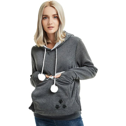Cosy and cute hoodies with pet pocket for women to keep their cats warm and snug during the British winter