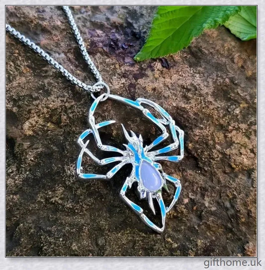 Premium stainless steel Halloween necklace with glow-in-the-dark spider pendant