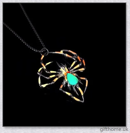 Premium stainless steel Halloween necklace with glow-in-the-dark spider pendant