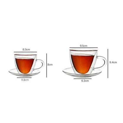 Heart-shaped glass coffee cup made of premium silica glass with a 240ml capacity and heat-resistant design