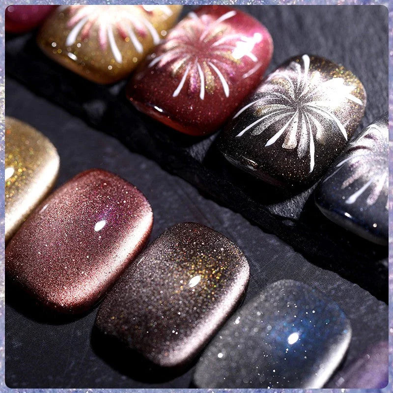 10ML Reflective Moonlight Cat Magnetic Gel Nail Polish with a shimmering, reflective brown colour and magnetic properties for a unique cat-eye effect