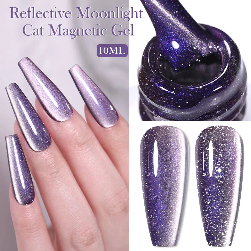 10ML Reflective Moonlight Cat Magnetic Gel Nail Polish with a shimmering, reflective brown colour and magnetic properties for a unique cat-eye effect