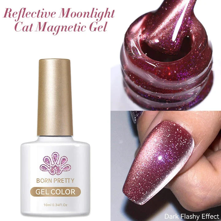 10ML Reflective Moonlight Cat Magnetic Gel Nail Polish with a shimmering, reflective brown colour and magnetic properties for a unique cat-eye effect