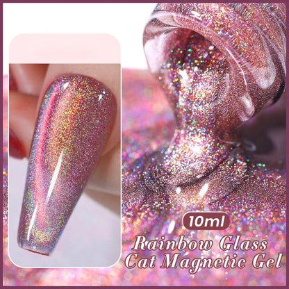 10ML Reflective Moonlight Cat Magnetic Gel Nail Polish with a shimmering, reflective brown colour and magnetic properties for a unique cat-eye effect