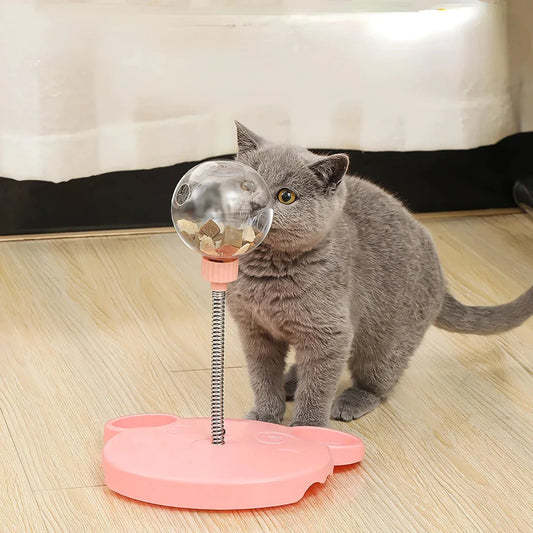 Interactive pet puzzle food ball toy made of durable plastic for cats and dogs, designed to dispense treats and provide mental stimulation.