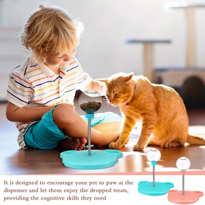 Interactive pet puzzle food ball toy made of durable plastic for cats and dogs, designed to dispense treats and provide mental stimulation.