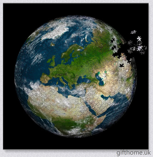 1000 Piece Round Earth Jigsaw Puzzle made from premium quality wood with a stunning, detailed image of the world