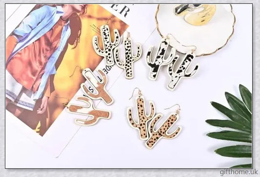 Cactus Tree Earrings in various colors, made of wood with a unique nature-inspired design