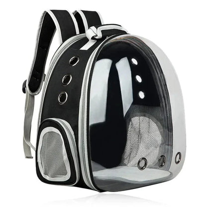Expandable pet carrier backpack with transparent walls and breathable design for comfortable pet travel