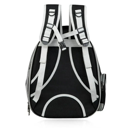 Expandable pet carrier backpack with transparent walls and breathable design for comfortable pet travel