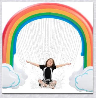 Inflatable rainbow arch water sprinkler with cloud design for outdoor summer fun
