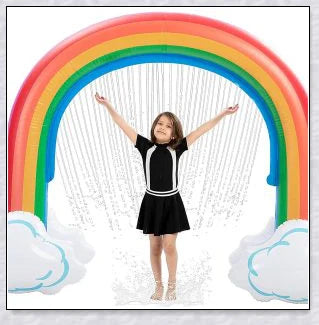 Inflatable rainbow arch water sprinkler with cloud design for outdoor summer fun