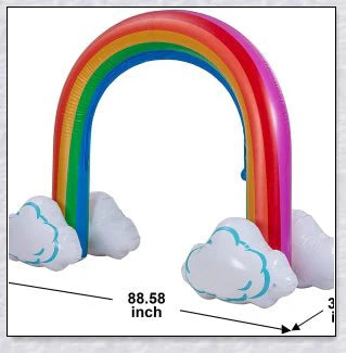 Inflatable rainbow arch water sprinkler with cloud design for outdoor summer fun