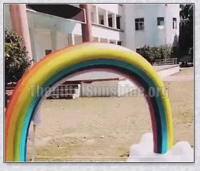 Inflatable rainbow arch water sprinkler with cloud design for outdoor summer fun