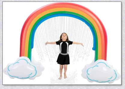 Inflatable rainbow arch water sprinkler with cloud design for outdoor summer fun
