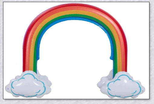Inflatable rainbow arch water sprinkler with cloud design for outdoor summer fun