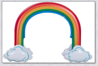 Inflatable rainbow arch water sprinkler with cloud design for outdoor summer fun