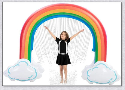 Inflatable rainbow arch water sprinkler with cloud design for outdoor summer fun