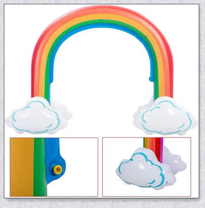 Inflatable rainbow arch water sprinkler with cloud design for outdoor summer fun