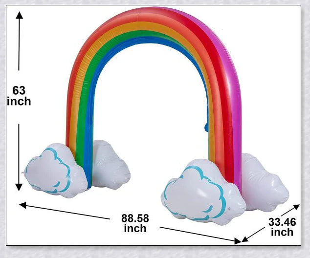 Inflatable rainbow arch water sprinkler with cloud design for outdoor summer fun