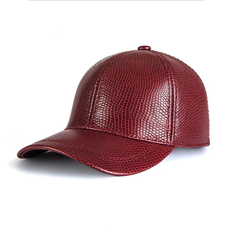 Genuine leather baseball cap in various colours, designed for fashionable autumn and winter wear