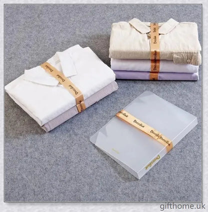 Dress Book - Space-Saving Clothes Folder Organiser with pink and gold colour options, neatly folded clothes, and a tidy wardrobe.
