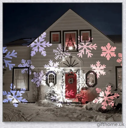 A black projector light with 12 interchangeable slide patterns that can be used for Christmas, Halloween, and other festive occasions.