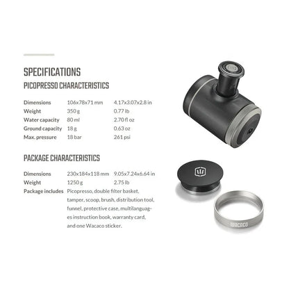 Portable espresso maker with a sleek black design, featuring a naked portafilter and manual operation for crafting premium coffee on the go.