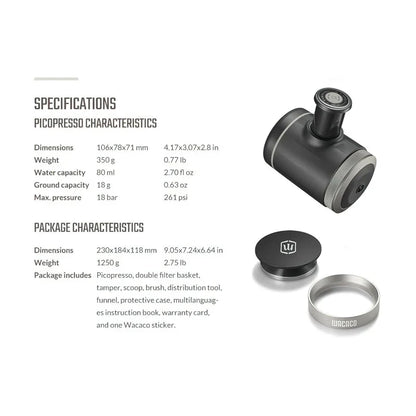 Portable espresso maker with a sleek black design, featuring a naked portafilter and manual operation for crafting premium coffee on the go.