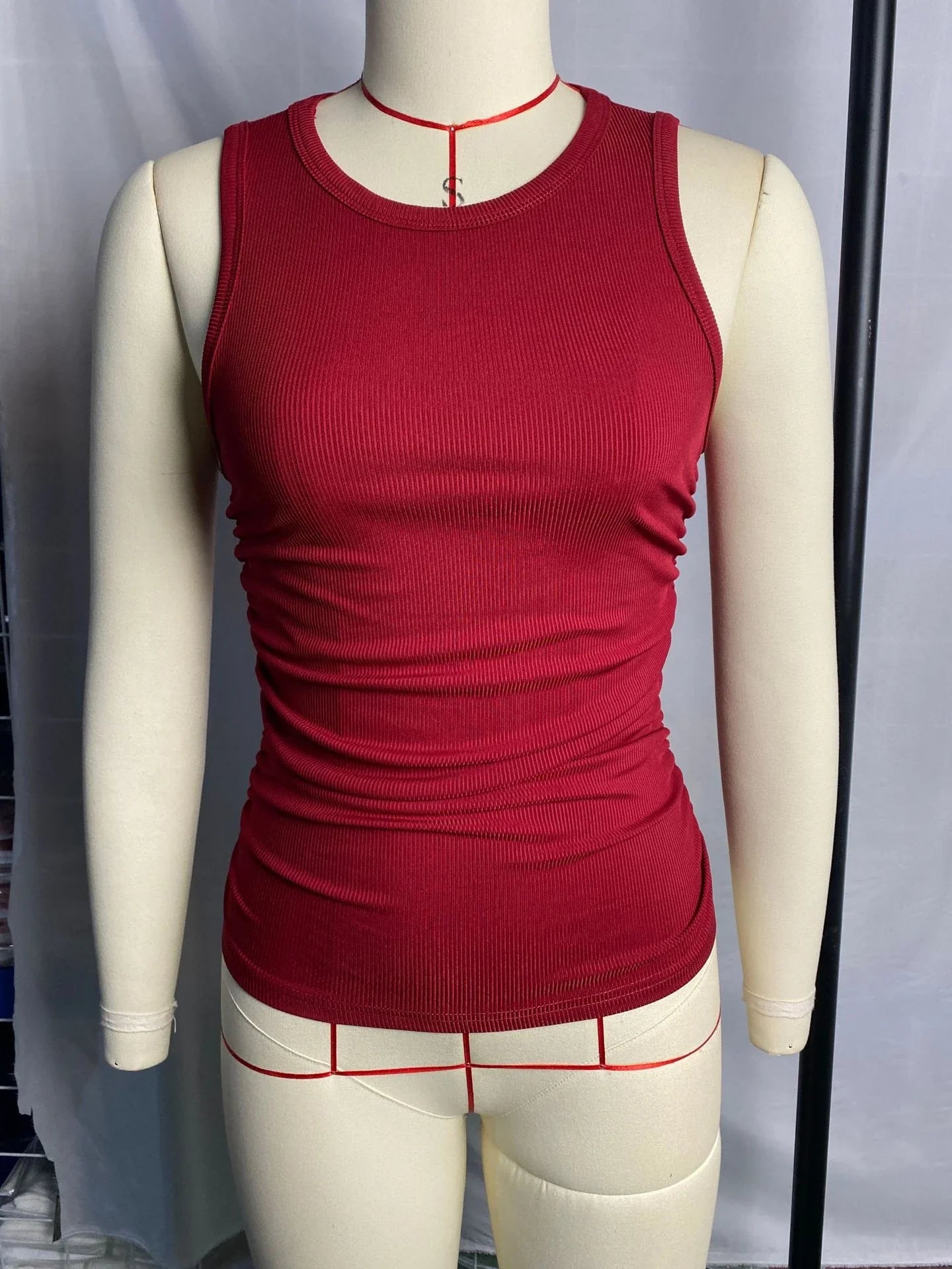 Women's Fashion Sleeveless Ribbed Vest in Apricot Colour - Slim-fit Pleated Solid Crew Neck Tank Top for Summer