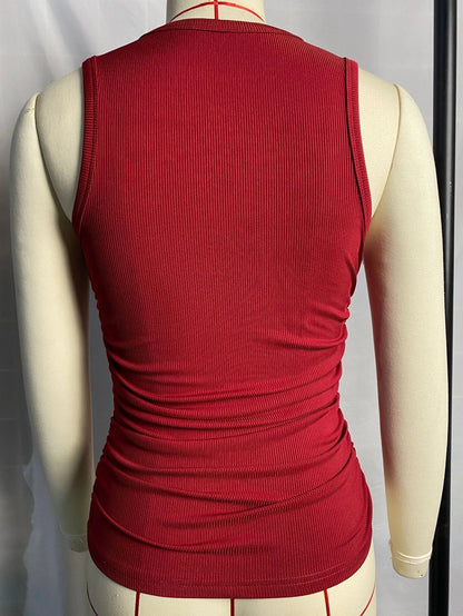 Women's Fashion Sleeveless Ribbed Vest in Apricot Colour - Slim-fit Pleated Solid Crew Neck Tank Top for Summer