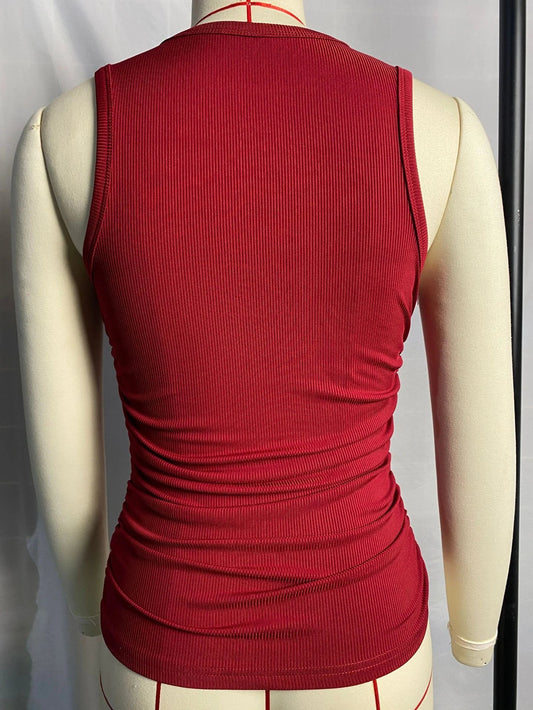 Women's Fashion Sleeveless Ribbed Vest in Apricot Colour - Slim-fit Pleated Solid Crew Neck Tank Top for Summer