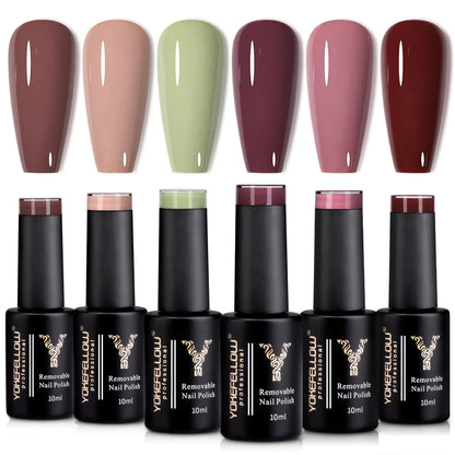 10ml Nude Colour Gel Nail Polish Set - Autumn Collection, featuring six beautiful nude shades for long-lasting, elegant manicures