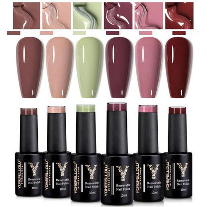 10ml Nude Colour Gel Nail Polish Set - Autumn Collection, featuring six beautiful nude shades for long-lasting, elegant manicures